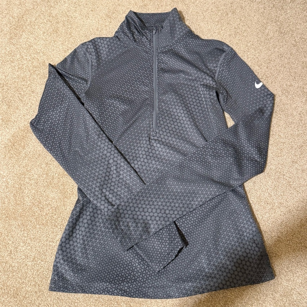 Nike Pro Women’s Dri-Fit 1/4 Zip Running Top- Fleece lined, Grey and Black